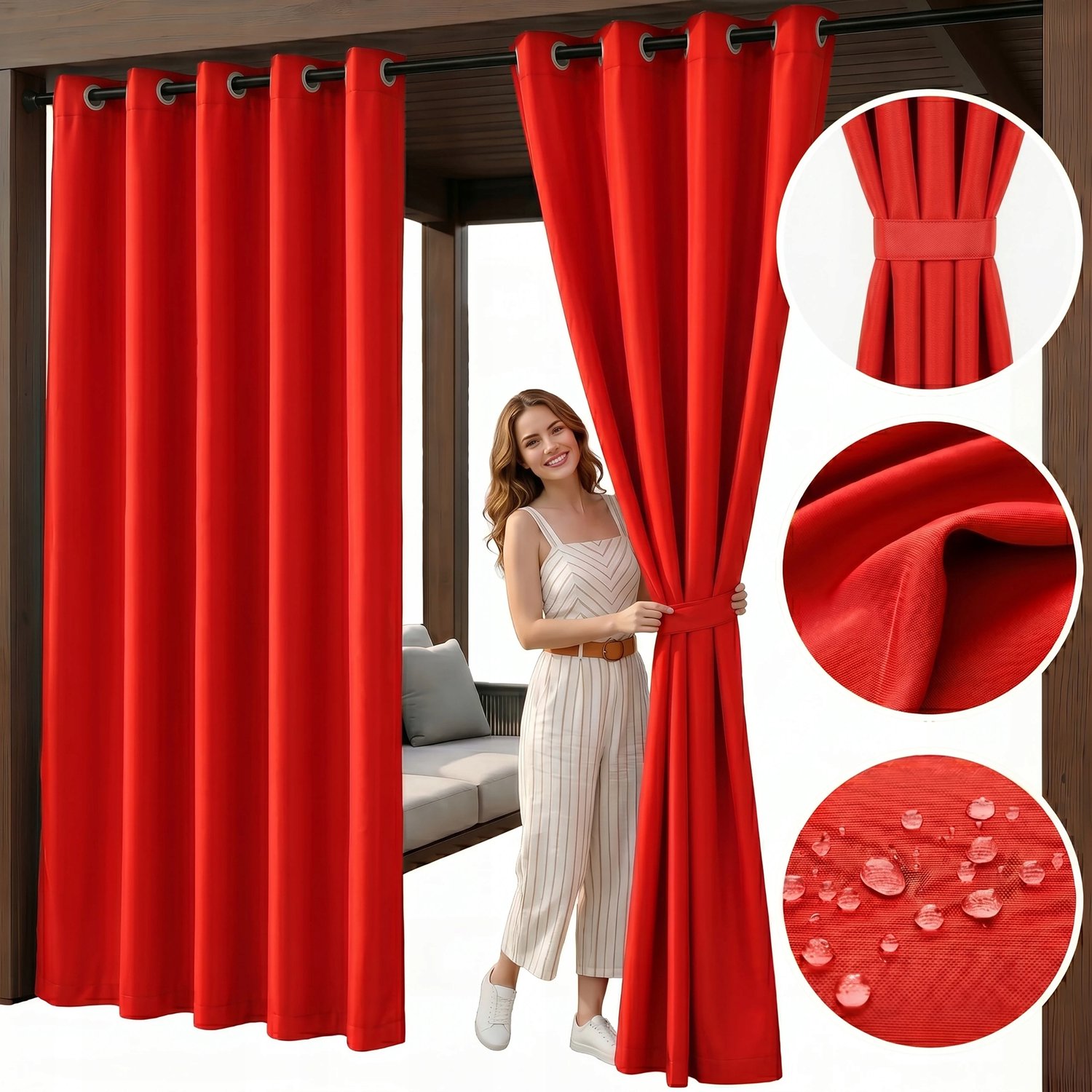 Waterdicht Tuindoek Gordijn ZACISZE Rood 155x200 cm met Grommets