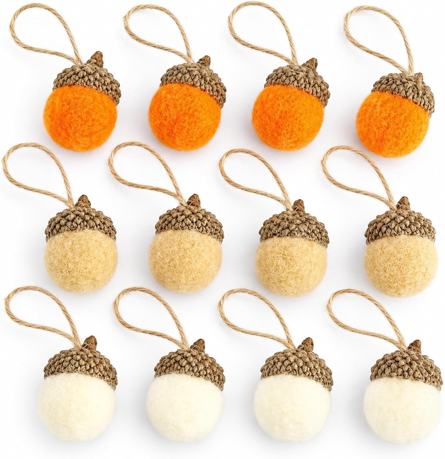 Mini Vilten Eikels om op te Hangen - Wit - 3,5 cm - Lichtgewicht Vilt - Voor Decoratie