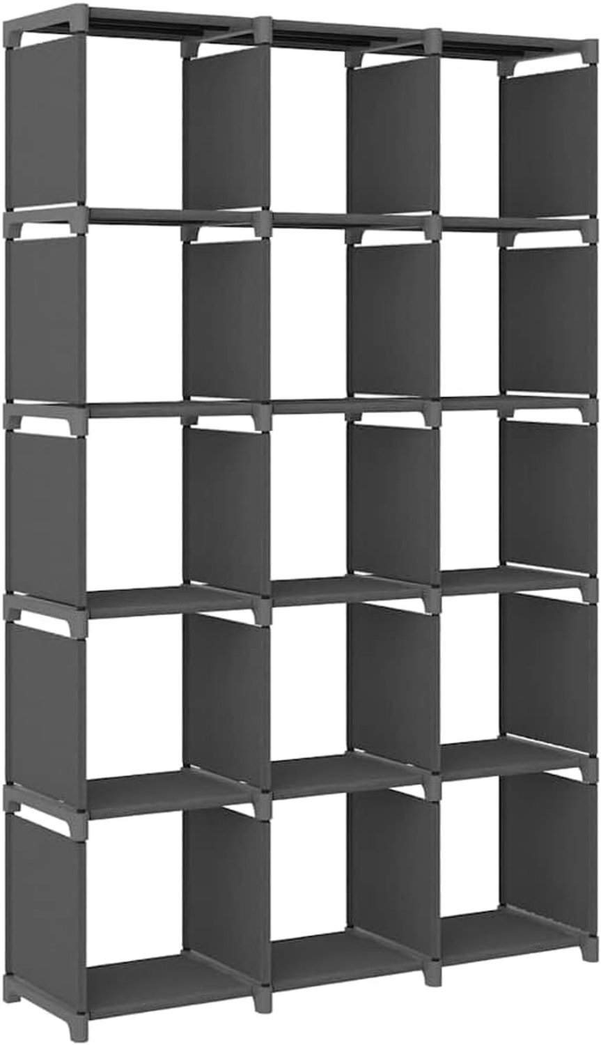 Kubusrek 15 vakken grijs 103x30x175,5 cm stof stalen frame