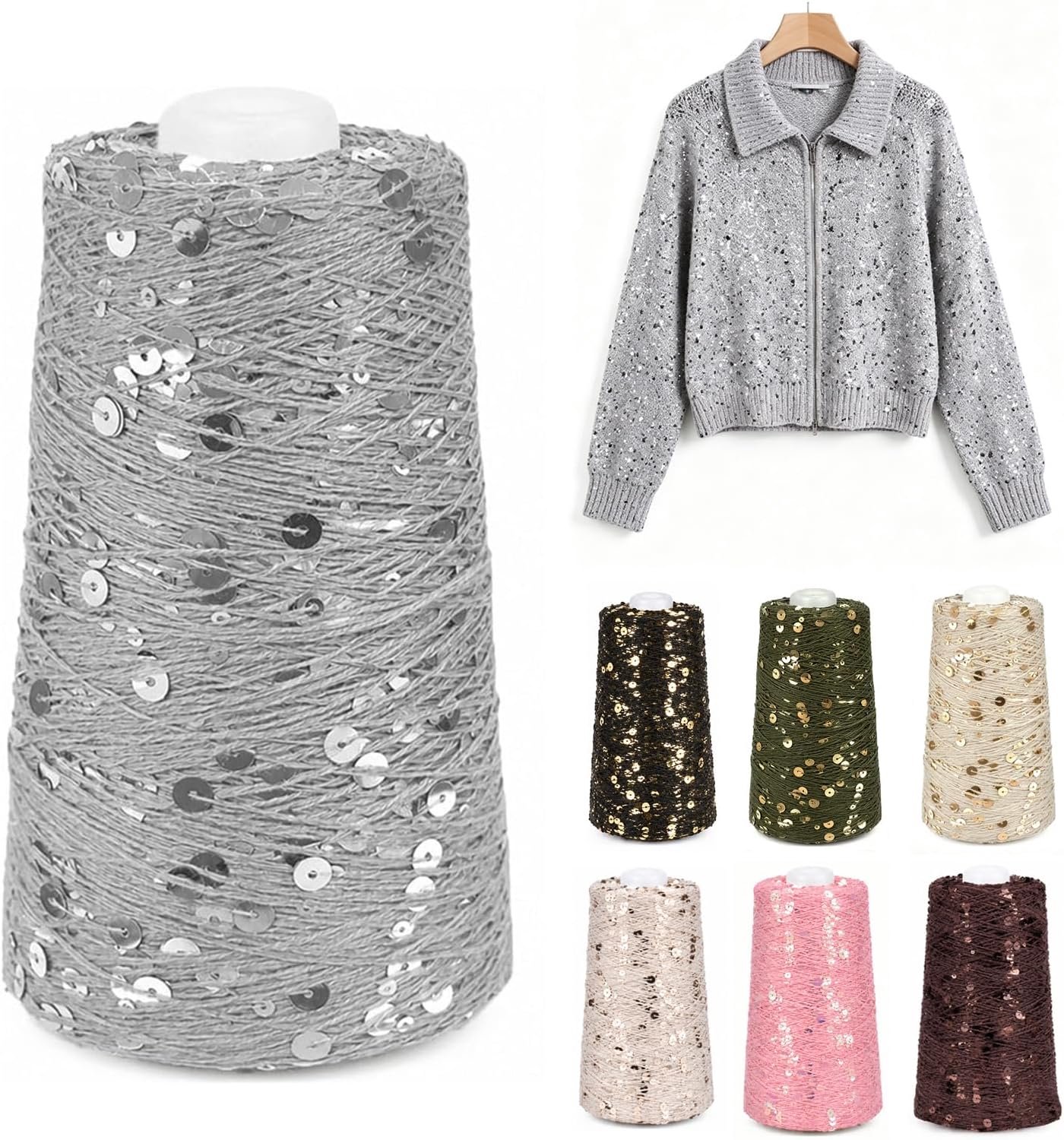 Pailletten bijloopgaren glittergaren met 3 mm + 6 mm pailletten, 250 g garen, voor weven en haken
