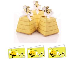 C.X.Y. 100 stuks snoepboxen bijen bonboniere band wit + 100 voorgeboorde kaarten A4
