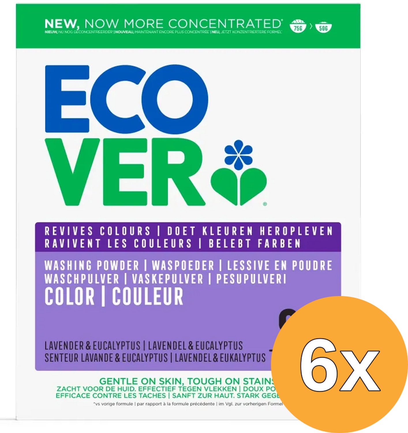 6x Ecover Waspoeder Color Lavendel & Eucalyptus 4kg (4000 gr)