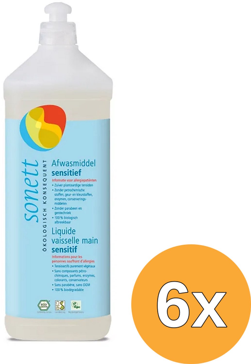 6x Sonett Afwasmiddel Sensitive Bio (1000 ml)