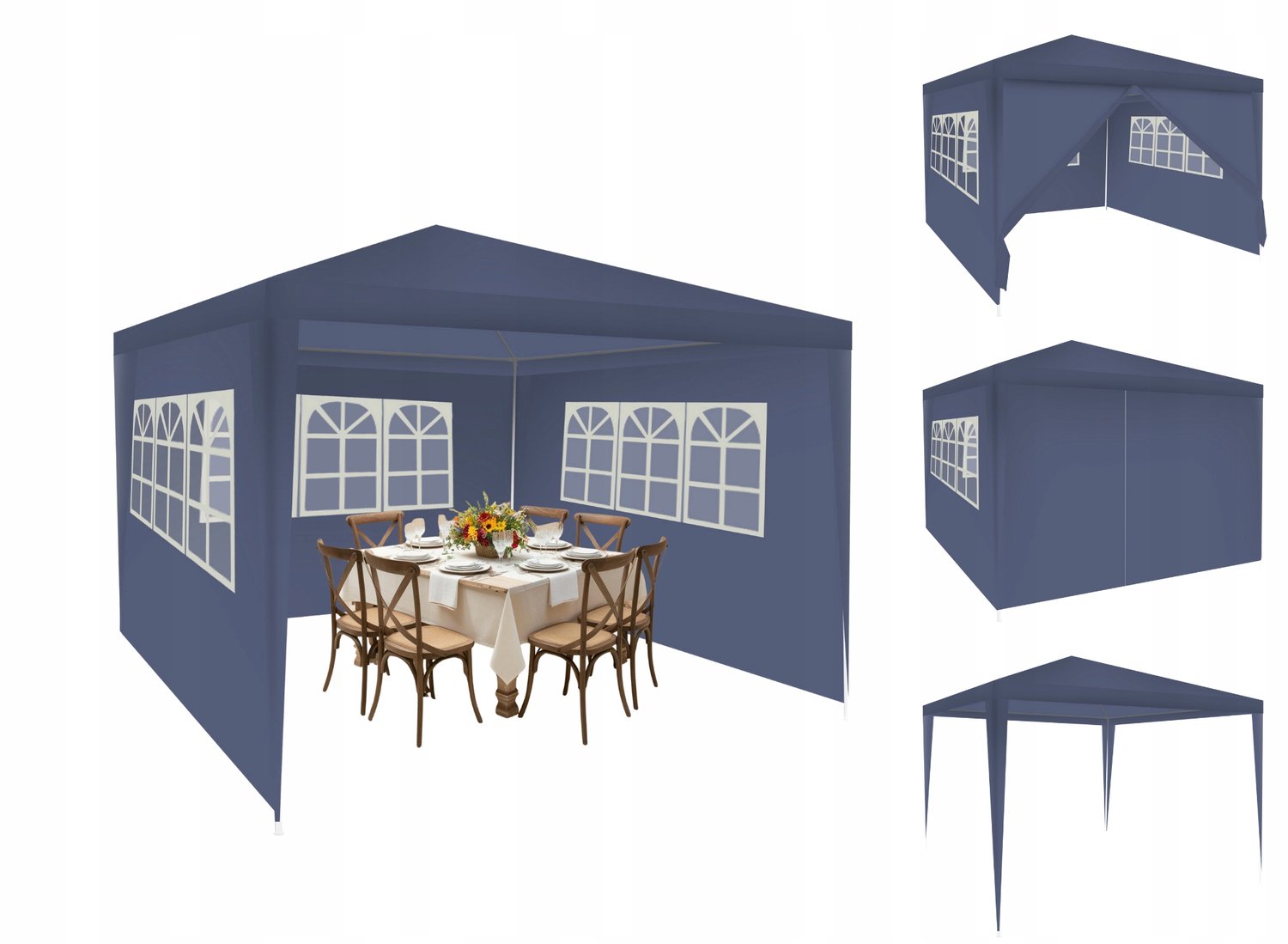 Blauwe Klik Tent 3x3m met 4 Wanden - Paviljoen