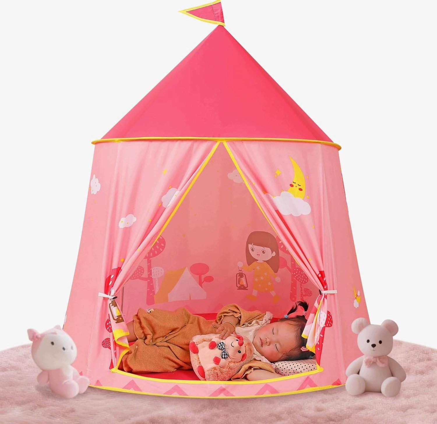 Roze Katoenen Kindertent Speelkasteel 116x116x123cm Draagbaar