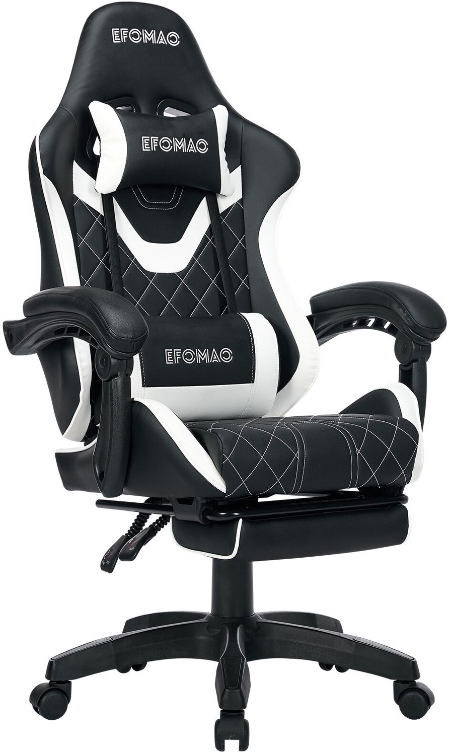ZynoCore Gaming Stoel – Ergonomische Gaming Chair – Inclusief Voetsteun, Nekkussen & Lendenkussen – 135° Verstelbaar – Gekoppelde Armleuningen – PU Lederen Gamestoel – 150 kg – Zwart/Wit – Bureaustoel – Racekuipstoel