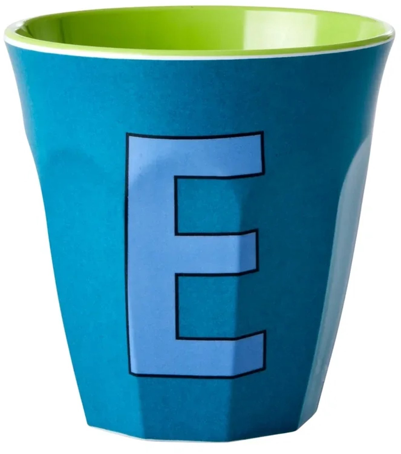 Rice melamine mok medium 9 cm smaragdgroen met letter E