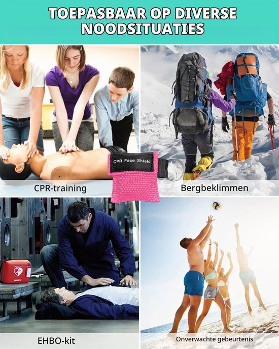 5 stuks Pocket Mask EHBO-gezichtsmaskers Cpr met sleutelring met adembarrière in één richting adembeschermingsmaskers adembeschermingsmaskers CPR Face Shield — afbeelding 2
