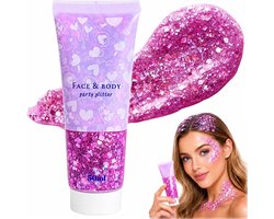 50 ml fles glitterbodylotion, glitter voor het gezicht, voor het gezicht - Cosmetisch product voor festivals,haar, nagels - Langdurige, sprankelende make-up（Roze）
