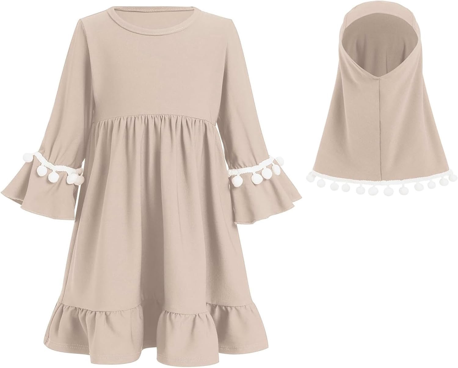 Générique Moslimjurk voor meisjes, met hijab, voor pasgeborenen, baby's, meisjes, gebedsjurk, kleding met lange mouwen