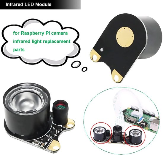 2 stuks infrarood LED-module voor Raspberry Pi camera, 3 W, 850 nm, IR-nachtzicht, infrarood licht, lichtgevoelig, 2 gaten, 13,66 mm, met schroevendraaier — afbeelding 3