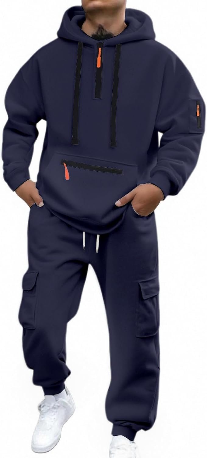Générique Trainingspak voor heren, joggen, sport, 2-delig, katoen, trainingspak, complete jas, capuchon, broek, fitness, gym, training, hardlopen, optimaal comfort, A126