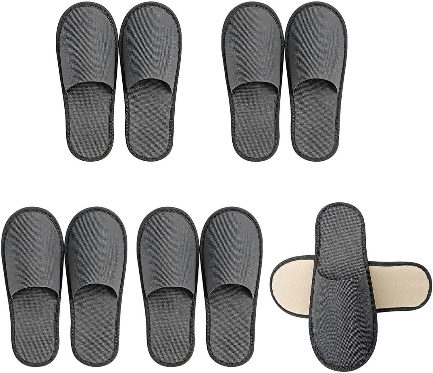 5 paar gastenslippers, wegwerp hotelslippers, unisex, maat: 40-43, geschikt om in te baden (grijs)