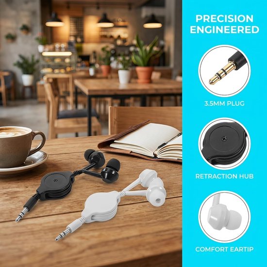 2 Stuks Intrekbare Bedrade Oordopjes Jack Stereo Hoofdtelefoon Lichtgewicht Reisbedrade Koptelefoon Voor Smartphones Klittenvrij Compact — afbeelding 2