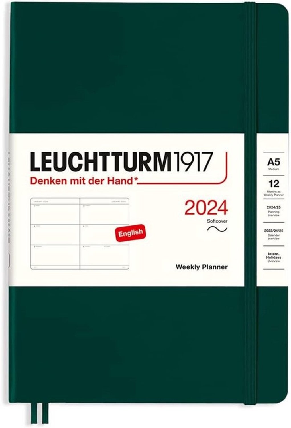 Weekkalender 2024 - A5 softcover - 12 maanden planner - Groen