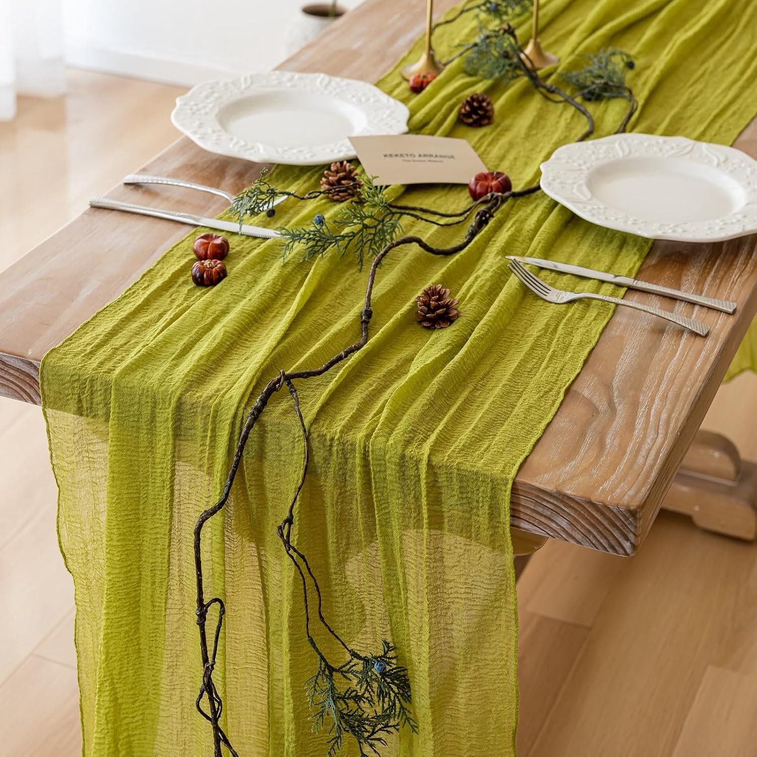 Keketoarrange 6 stuks mosgroene kaasdoek tafelloper gaas 300 cm 30 cm 30 cm rustieke boho kaasdoek loper voor bruiloft babyborrel bruidsdouche verjaardagsfeestje lange pure woondecoratie