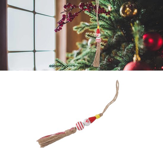 5 Stuks Kerstkralen Ornament, Schattige Heldere Kleuren Sterke Houten Sneeuwpop Houten Kralen Kerstprint Houten Kralen Met Touw Sjaal Houten Kralen Voor Boomdeur Slaapkamer(Five-Pointed Star-Rood) — afbeelding 5