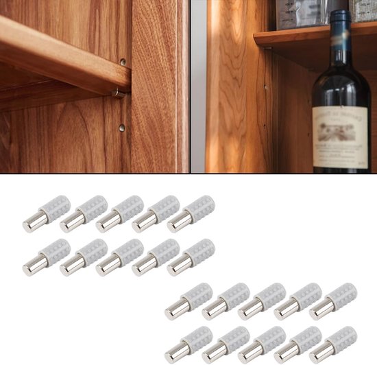 20 stuks planksteunharingen, 6 mm x 25 mm plankspelden met antislip rubberen mouwen, zelftappende schroeven voor houten glazen kast kast kast plank - middenbalk — afbeelding 3