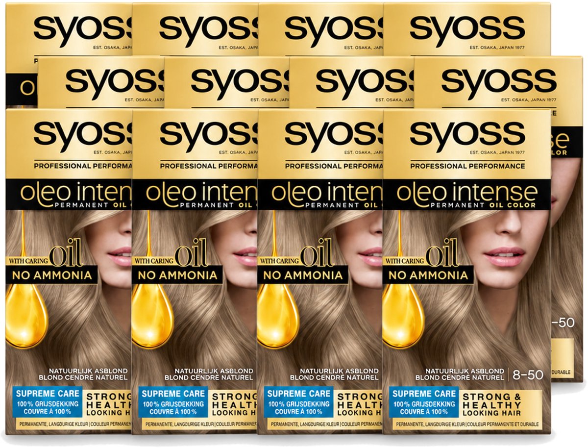 12 x SYOSS - Oleo Intense 8-50 - Haarverf - Permanente Haarkleuring - Natuurlijk Asblond - Langdurige Kleur - Voordeelverpakking - 12 stuks