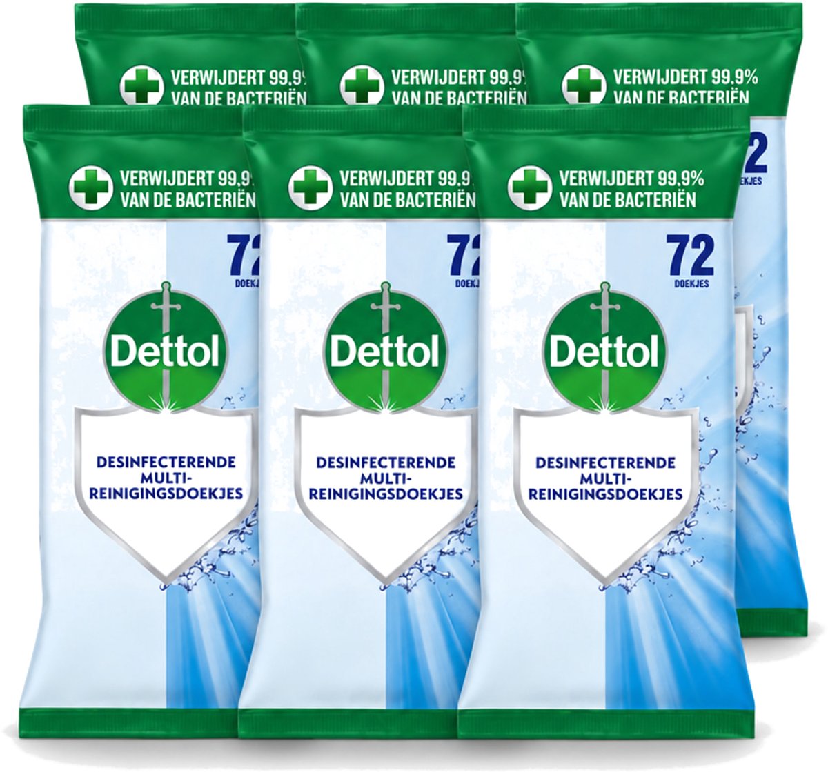 6 x Dettol - Reinigingsdoekjes Cleanser - Krachtige Hygiëne - Zonder Bleek - 72 Doekjes - Voordeelverpakking - 6 stuks
