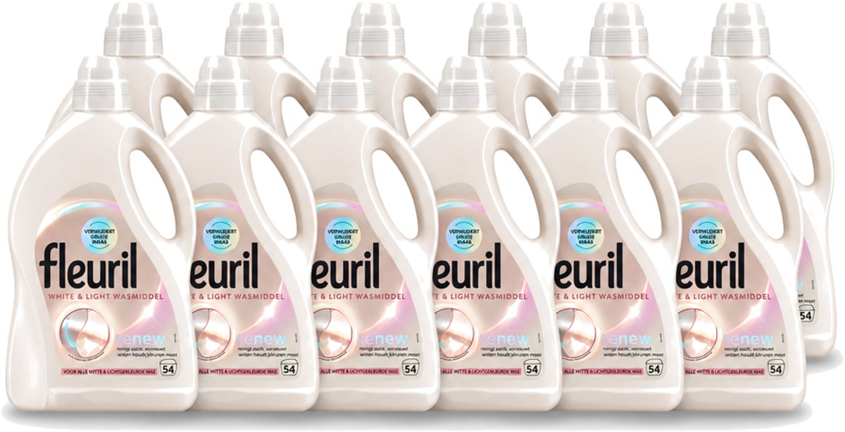 12 x Fleuril - Wasmiddel - White & Light Vloeibaar Wasmiddel - Witte & Lichte Was - 54 wasbeurten - Voordeelverpakking - 12 stuks
