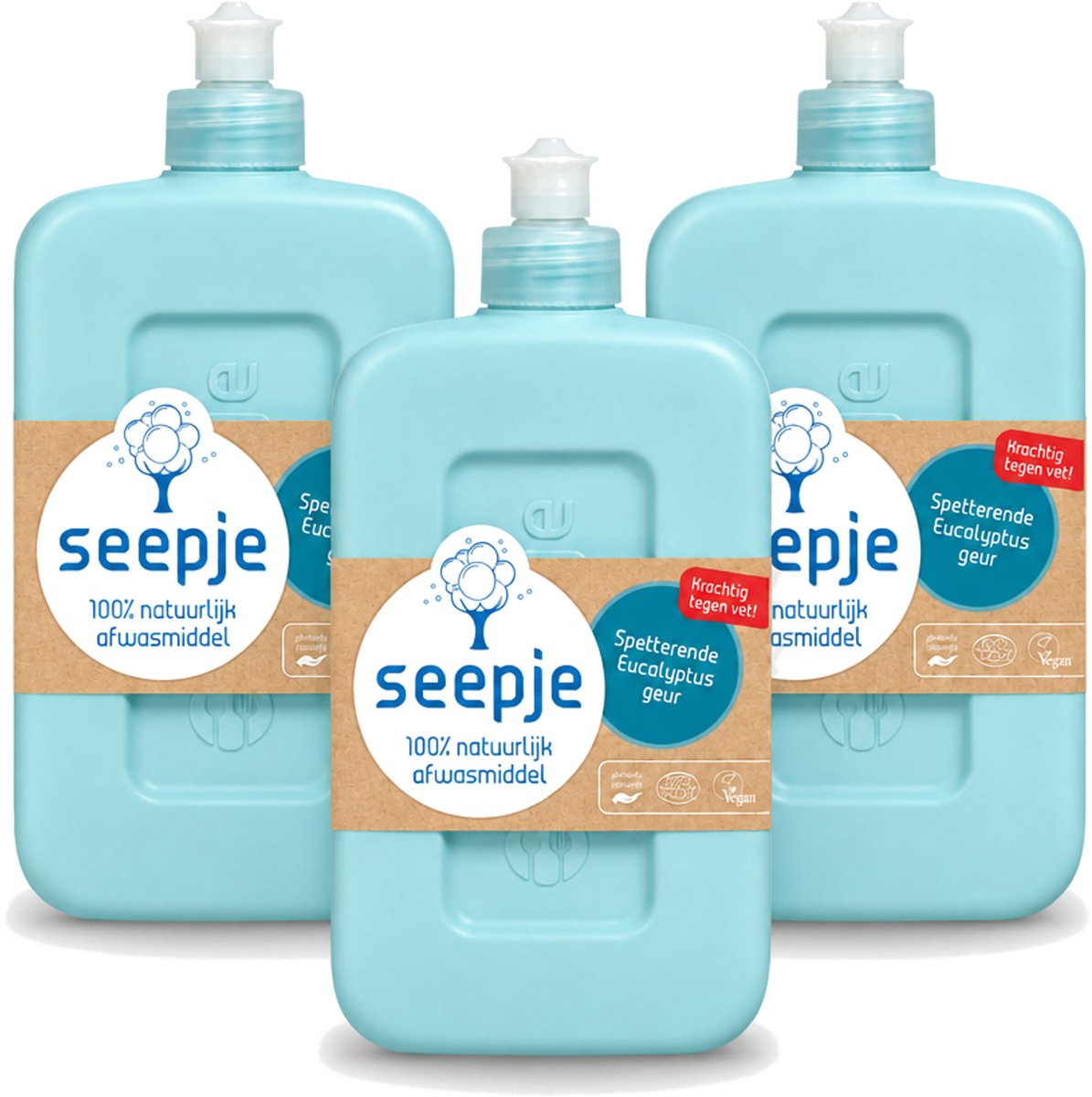 3 x Seepje - Afwasmiddel - Verfrissend & Zacht voor de Handen - Spetterende Eucalyptus - 500 ml - Voordeelverpakking - 3 stuks