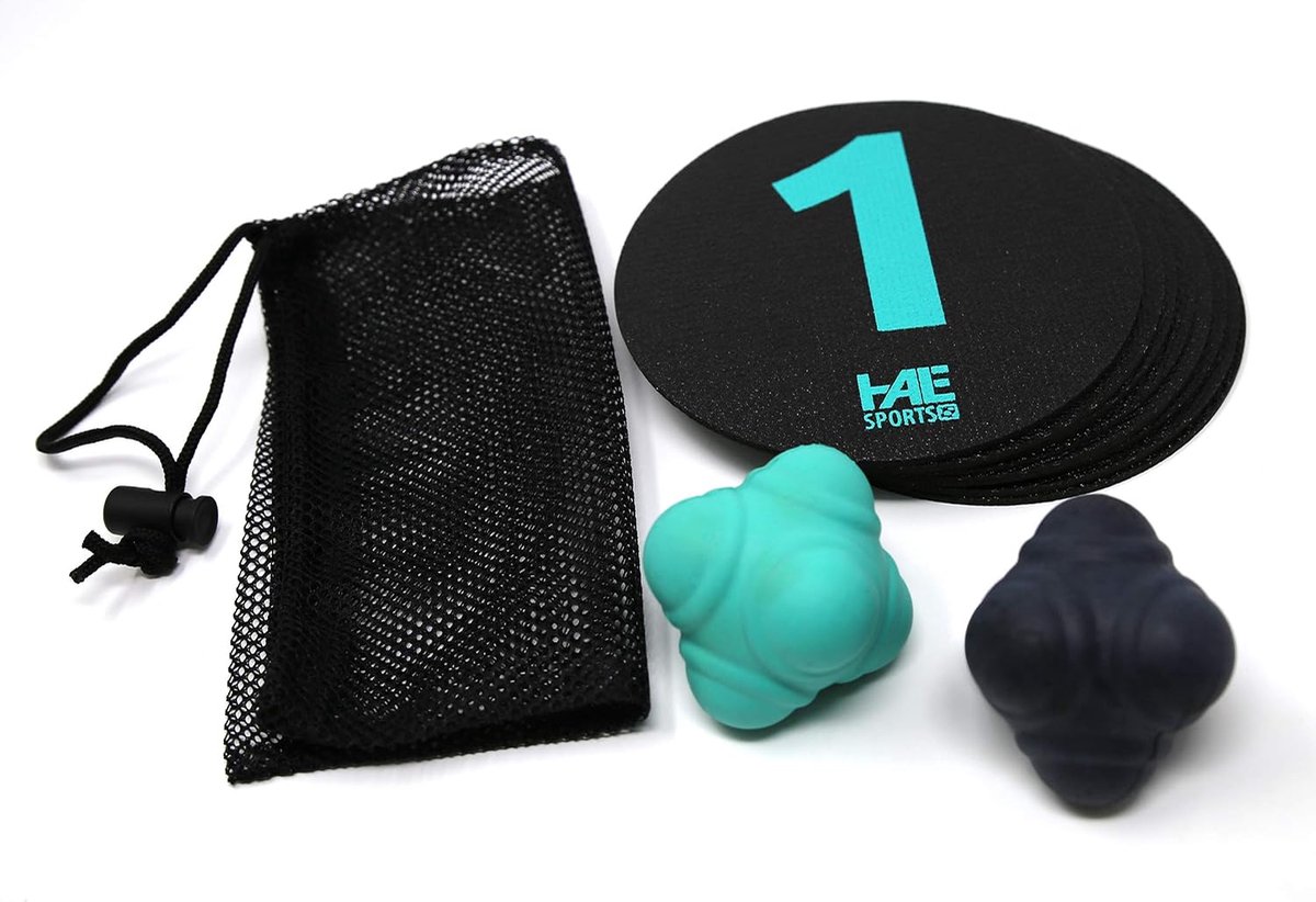 SAQ en reactieballen set - 2 SAQ en reactieballen - 8 vloer markers - voor snelheid en reactietraining - ShopVlot