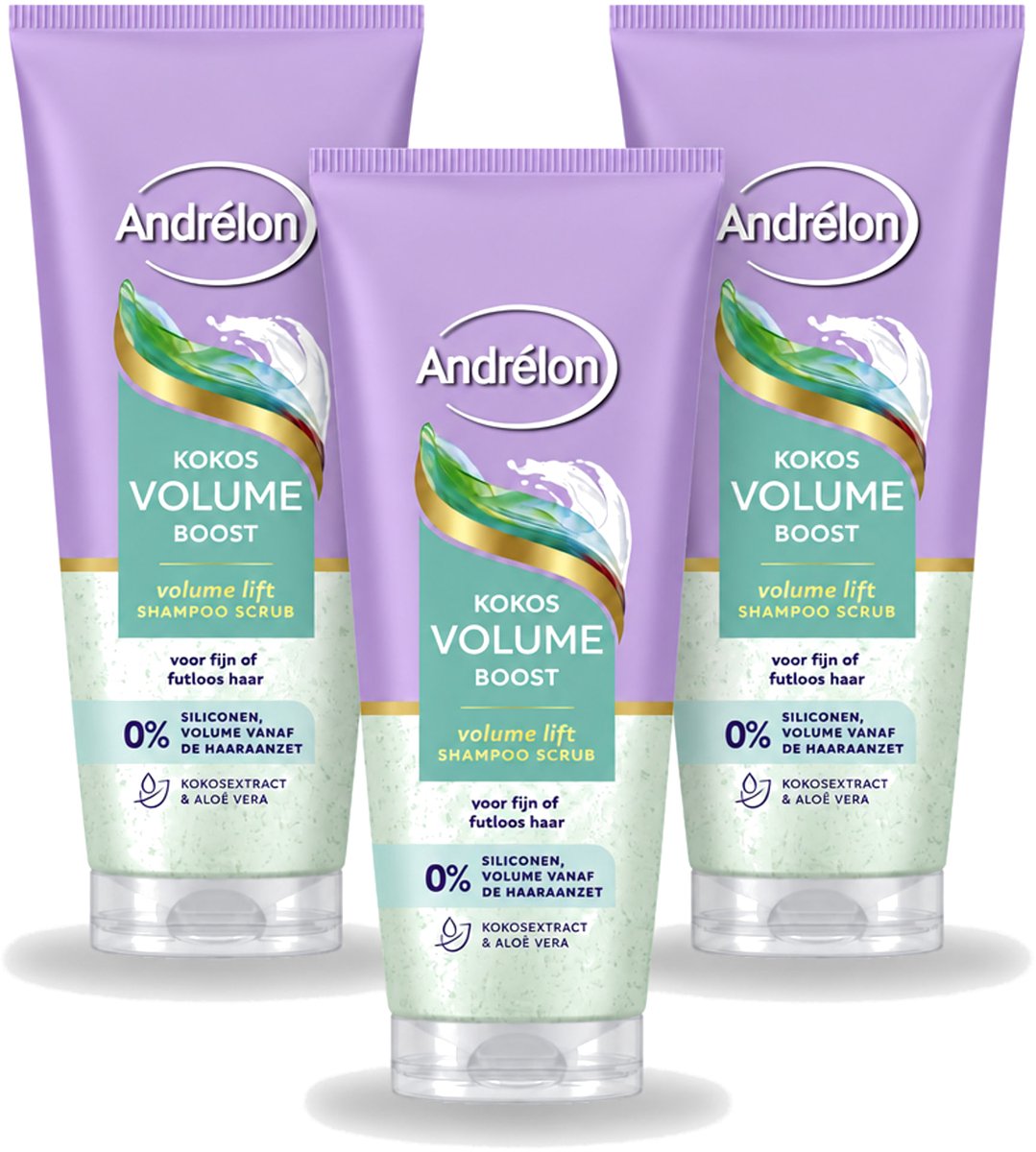 3 x Andrélon – Shampoo Scrub – Kokos Volume Boost – 200 ml - Voordeelverpakking - 3 stuks