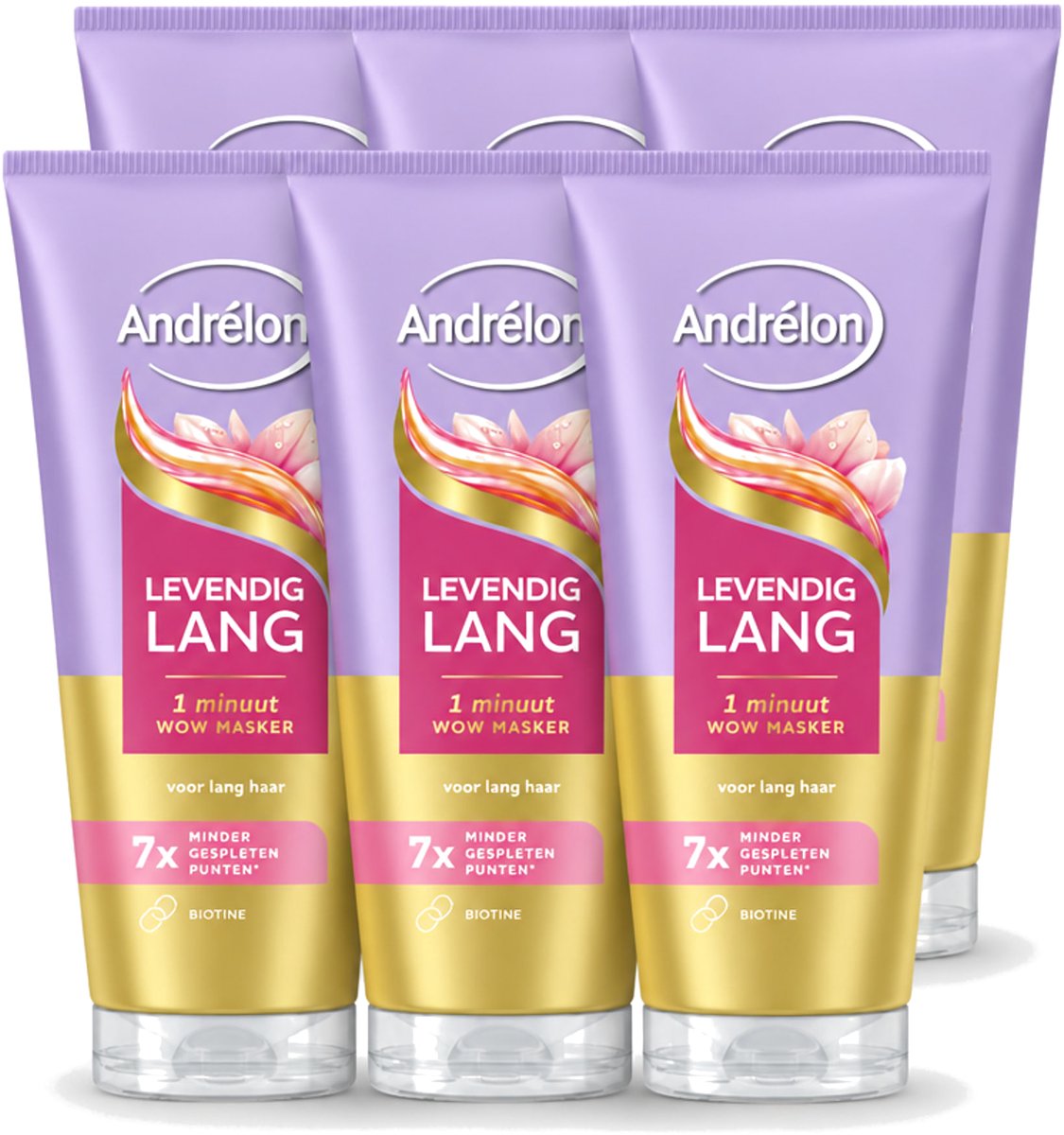 6 x Andrélon – Haarmasker WOW – Levendig Lang – 180 ml - Voordeelverpakking - 6 stuks
