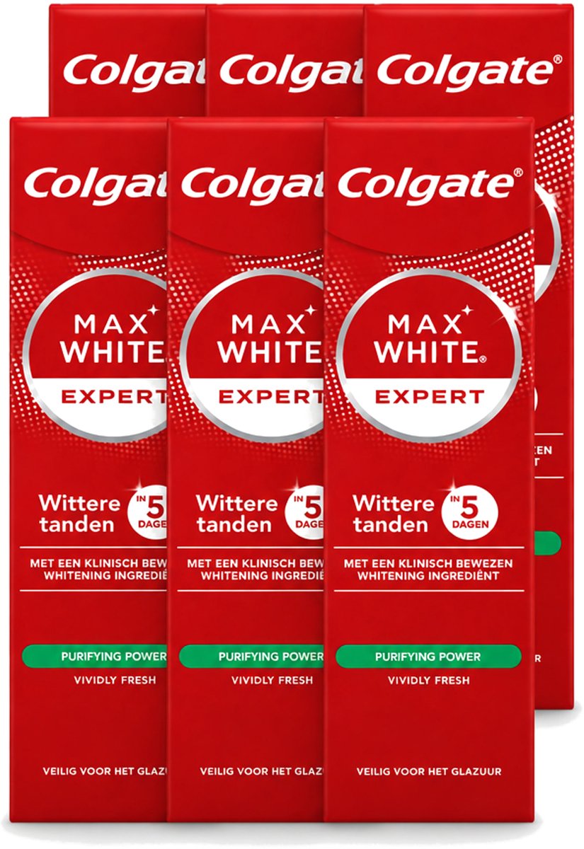 6 x Colgate – Max White Expert Purifying Power – Tandpasta – 75 ml - Voordeelverpakking - 6 stuks