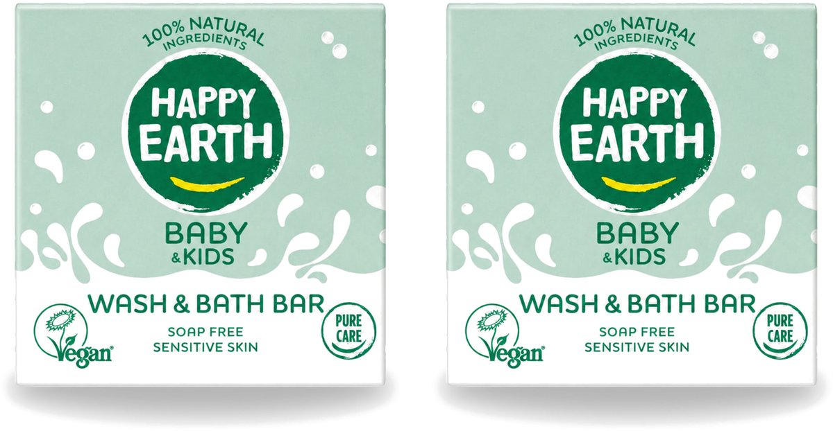 2 x Happy Earth – Wash & Bath Bar – 100% Natuurlijk Baby & Kids – 50 g - Voordeelverpakking - 2 stuks