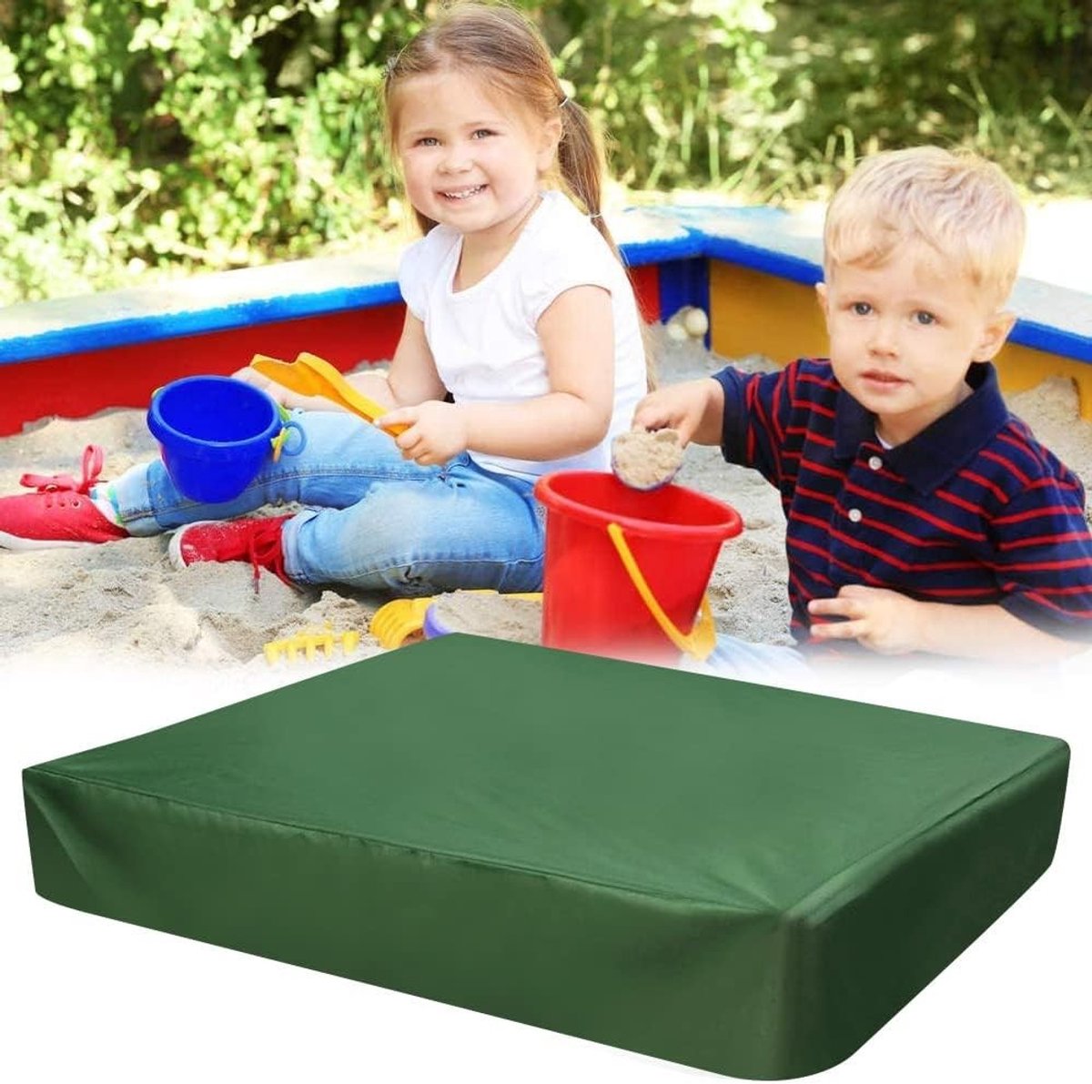 Waterdichte zandbakhoes 125 x 125 cm van Oxford stof met trekkoord voor zandbakken en bescherming tegen vuil