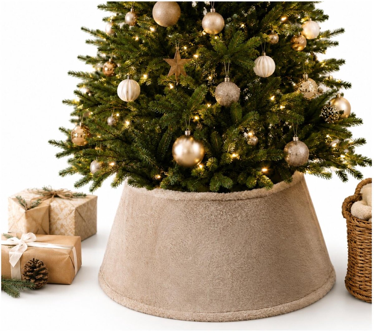 Decoris Kerstboomrok lichtbruin - nepbont polyester - D55 x H23 cm - voor kerstboom 180-210 cm Beige