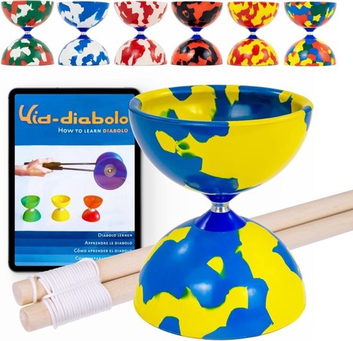 Diabolo jongleerset - Jongleerspeelgoed - Jongleren leren - Houten handstaven met vaste as - 10 x 115 x 10 cm
