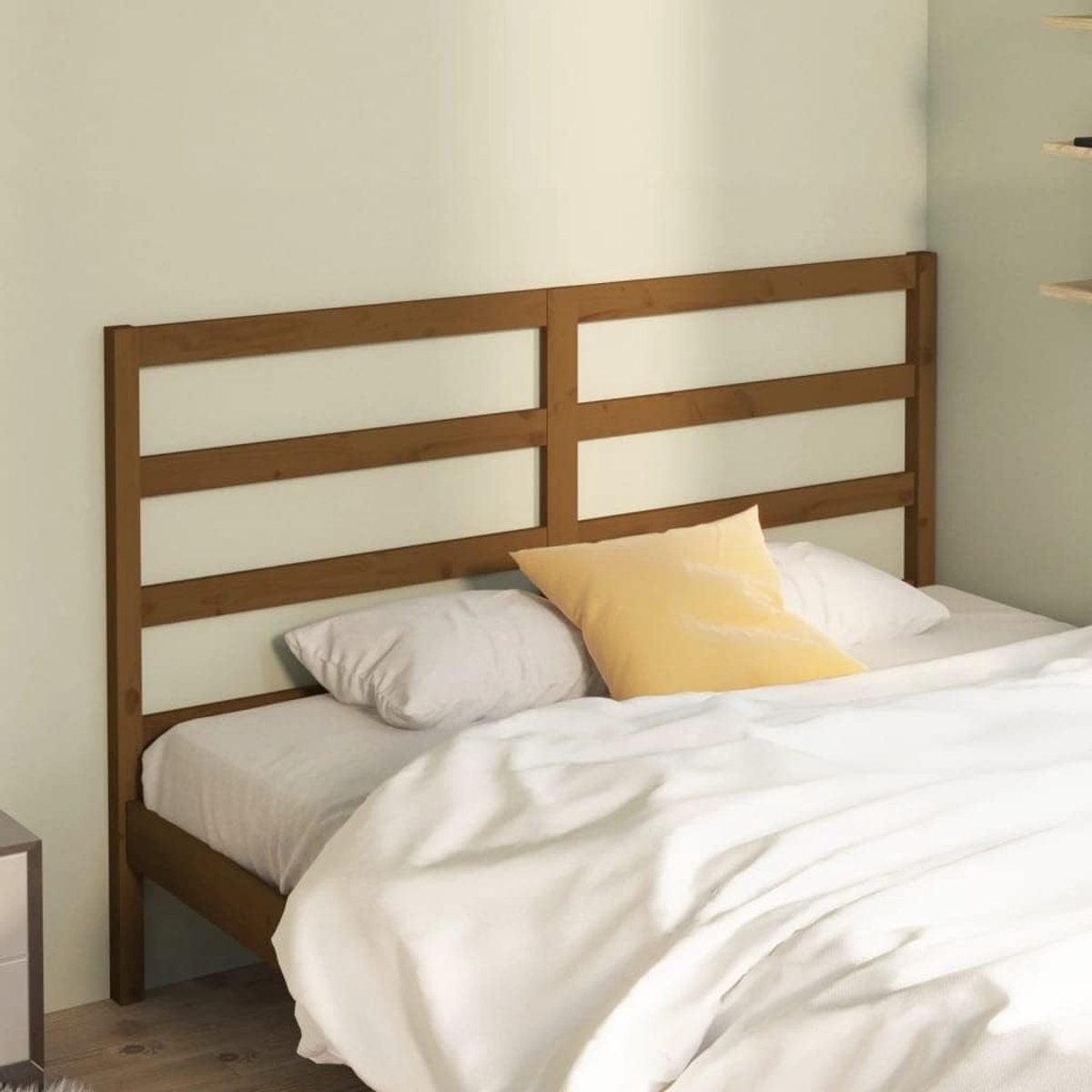 Houten hoofdeinde, honingbruin, 126 x 4 x 100 cm, grenenhout, voor bedden zonder hoofdeinde, met modieus design en chique look, voor je slaapkamer