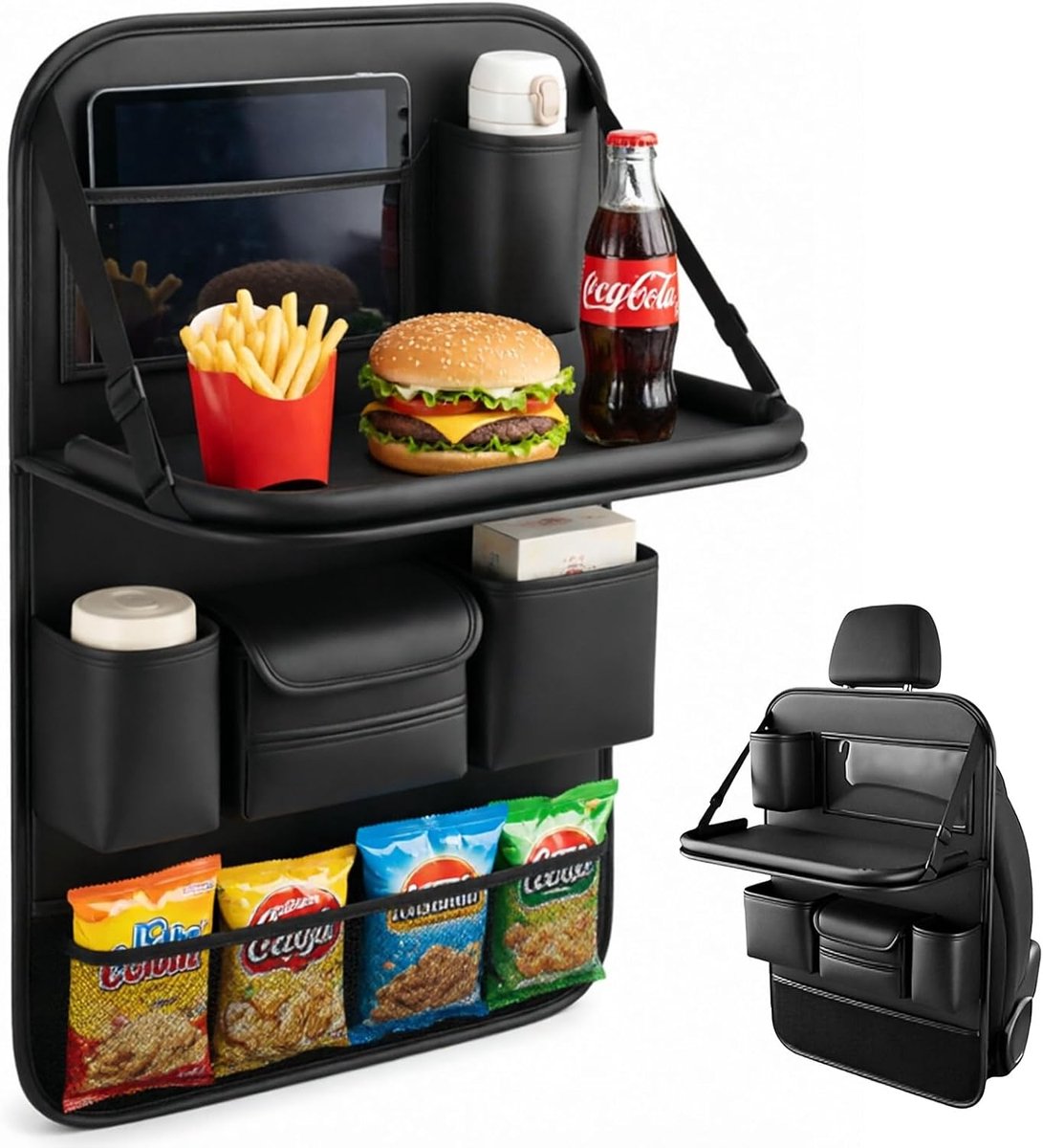 Autoorganizer met tafel - leer - achterbank met klaptafel - ideaal voor reizen - ShopVlot