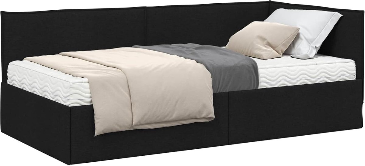 Hoekbedframe met matras, 2 stuks, groen, fluweel