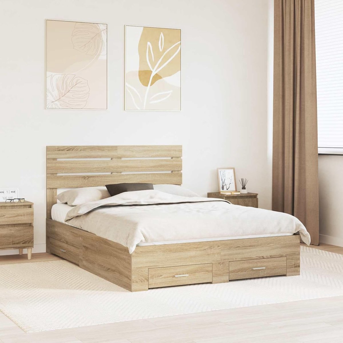 Hout opbergbedframe modern minimalistisch Sonoma eiken 150 x 200 cm