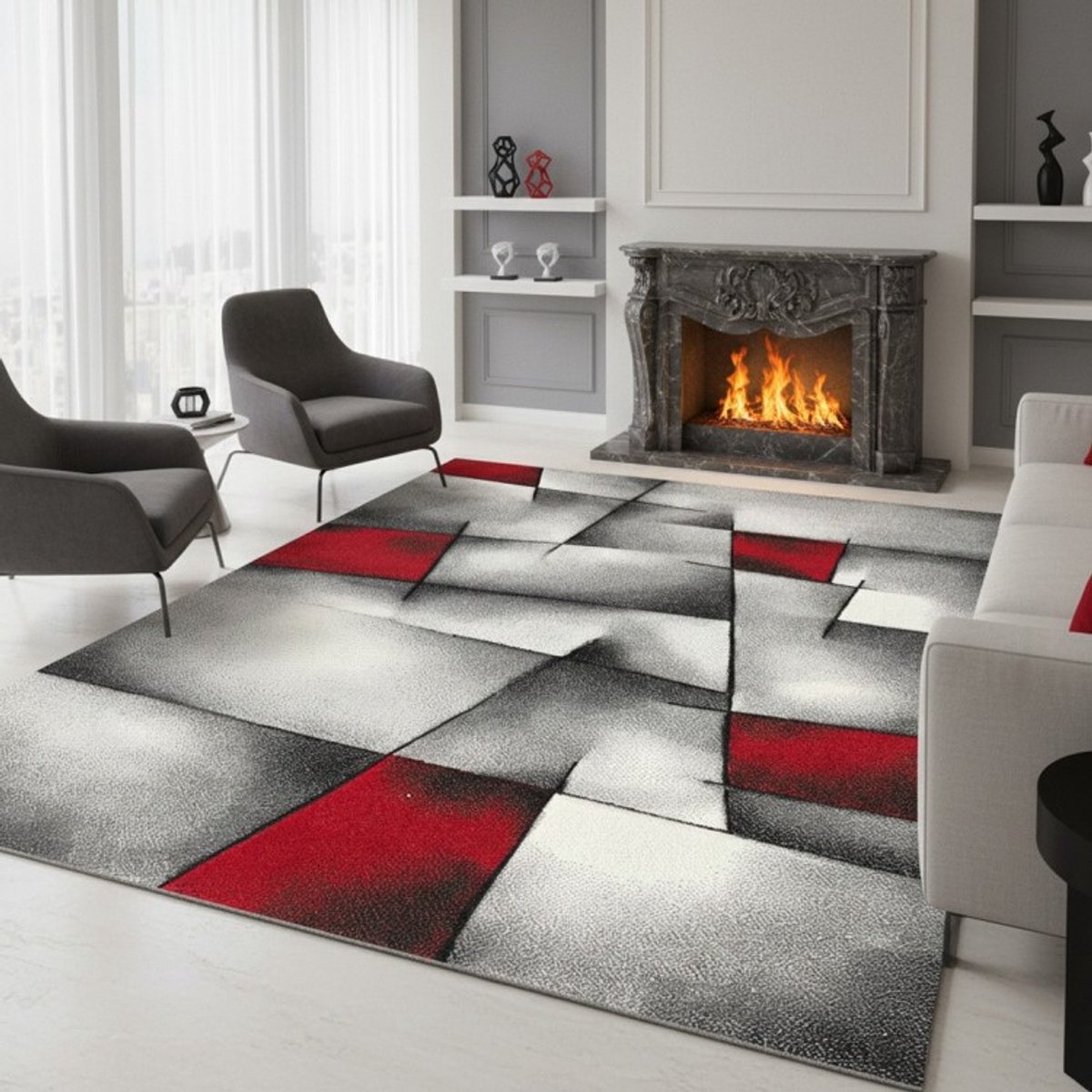 TapisTrend Designer tapijt Rood 80x150 cm Modern abstract vloerkleed met geometrische vormen voor de woonkamer, slaapkamer en eetkamer