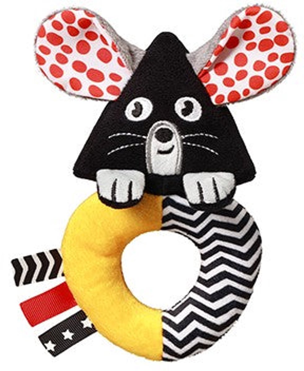 BabyOno Rammelaar MOUSE - Zachte Contrastrammelaar met Krulstaartje - 16 x 9 cm - 0 m+