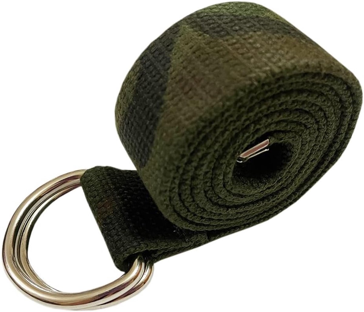 gevlochten canvas riem 113cm - uniseks - dubbele zilver metalen D-ring gesp - ideaal voor casual outfits - ShopVlot