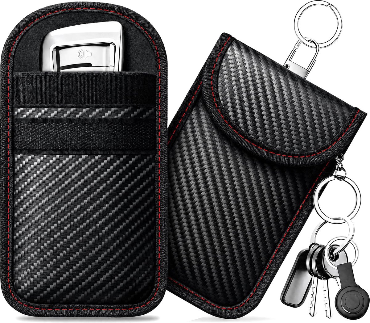 caslord Faraday-etui voor autosleutels, 2 stuks antidiefstal RFID-sleutelhangers beschermhoes met 4 sleutelhangers - ShopVlot