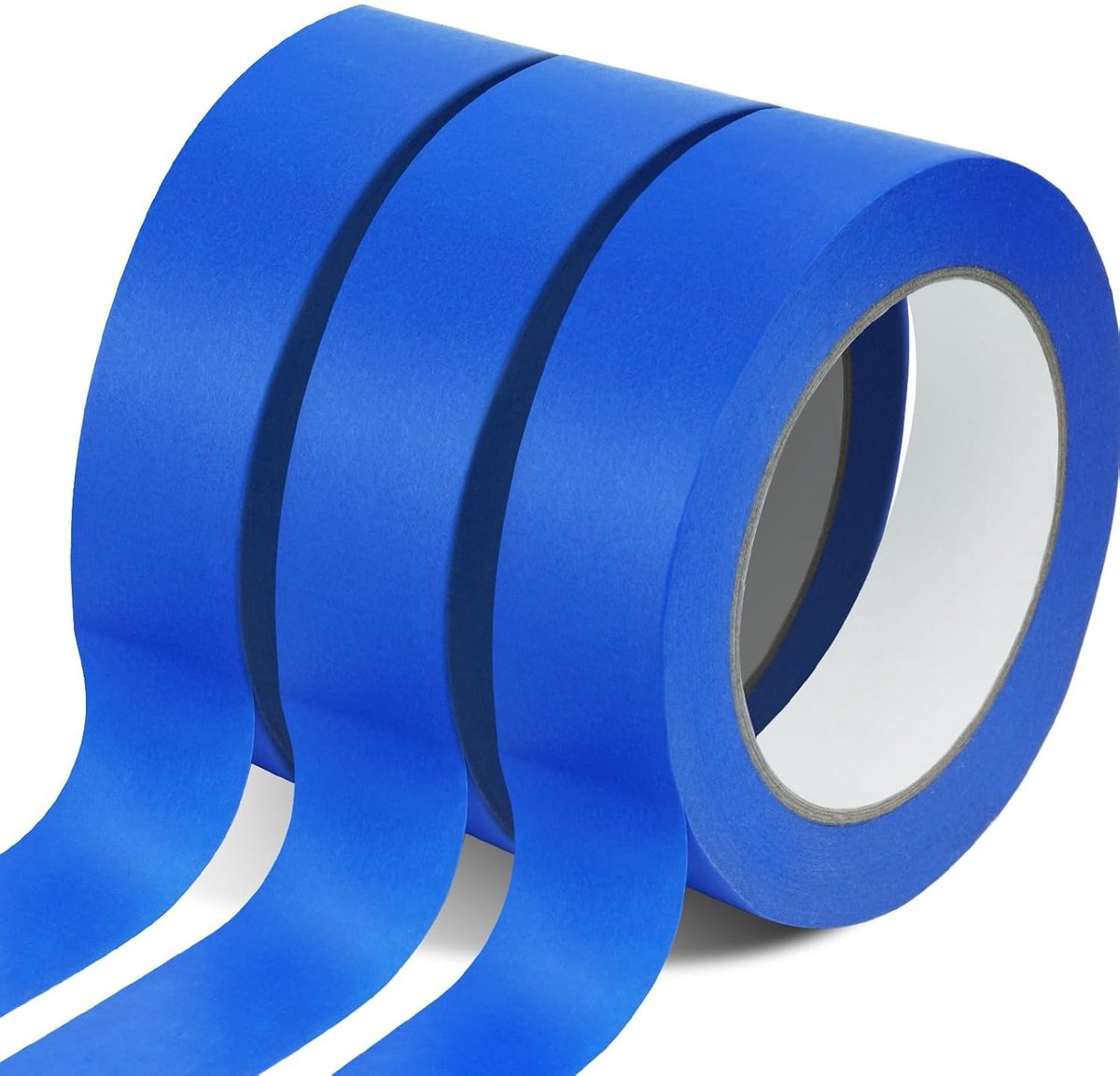 Set van 3 blauwe crepe afplaktapes - 36 mm x 50 m - Laat geen sporen achter - Professionele afplaktape voor schilderwerk - Precisie afplaktape voor scherpe kleurgrenzen