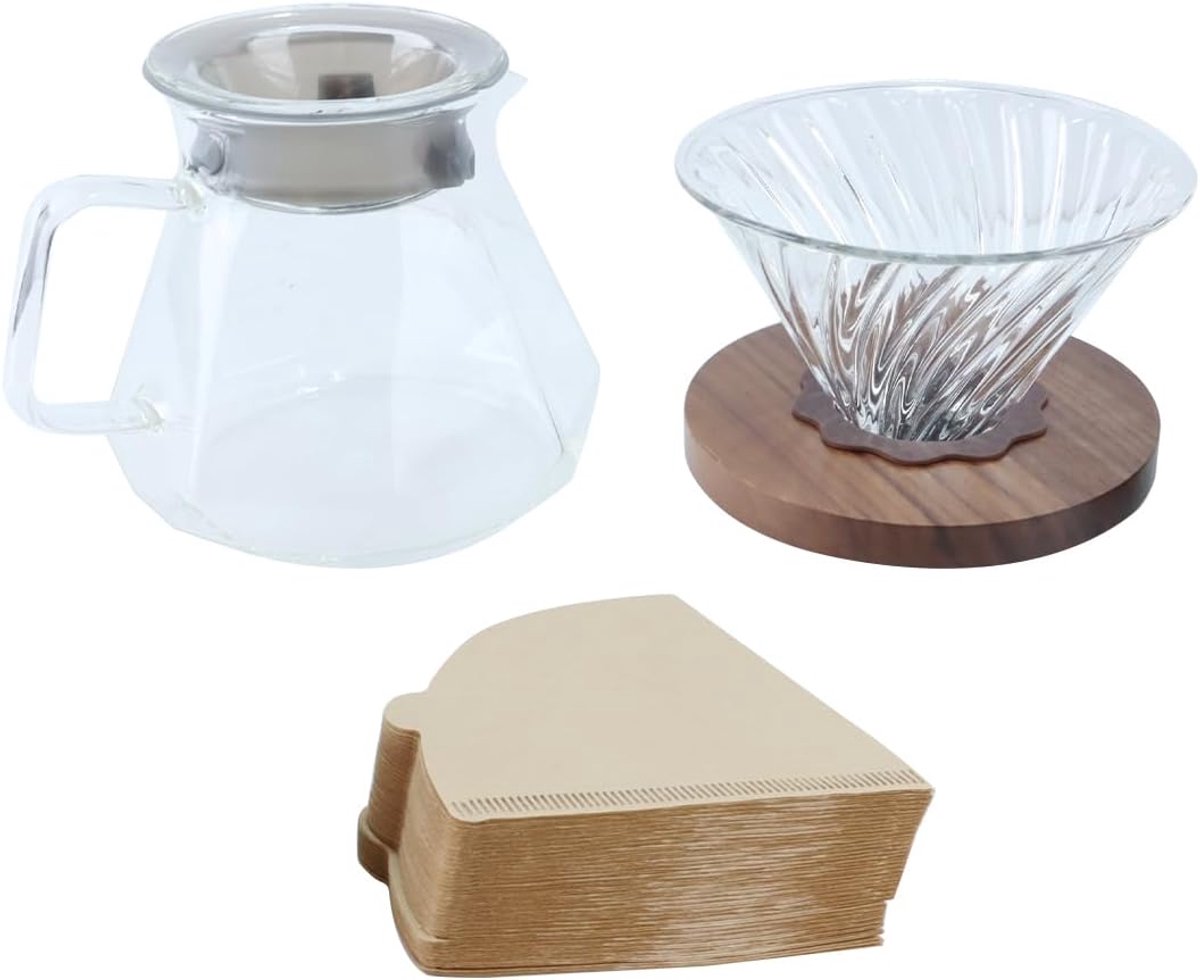 Koffiezetapparaat 600 ml - Borosilicaatglas - Walnoot handvat - Voor perfect gezette koffie - ShopVlot