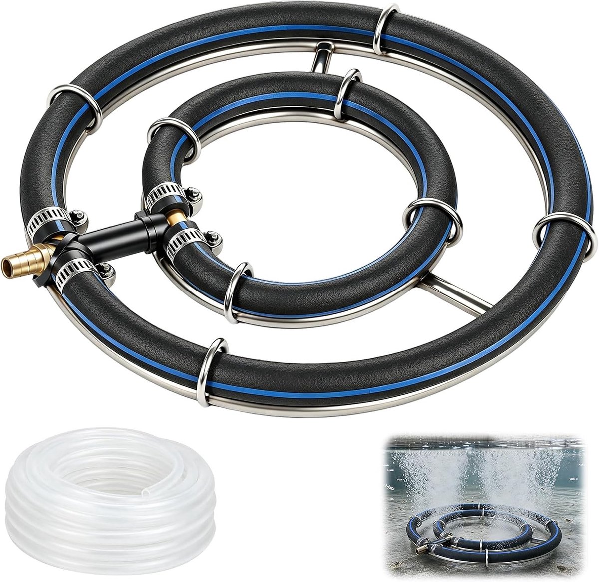 2-in-1 Aerator Ring voor Vijver Ø 25 cm van RVS 304 - Ventilatie Ring voor Optimale Waterkwaliteit en Beluchting