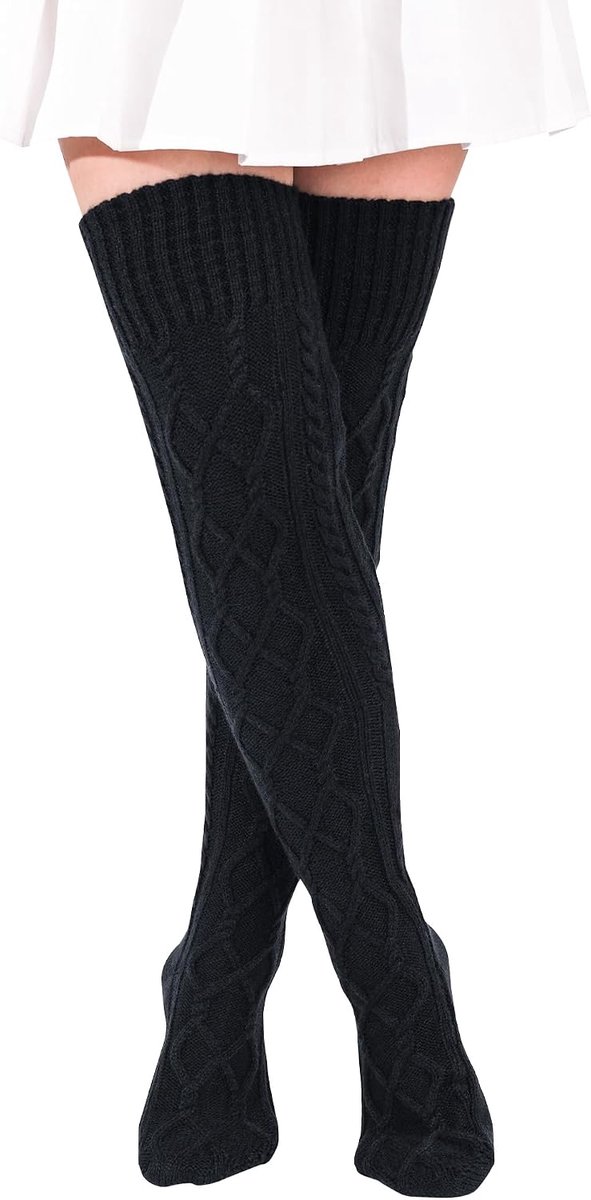 Dameskousen tot Boven de Knie - Thermisch Gebreid - Retro Thigh Socks - Perfect voor de Winter - ShopVlot