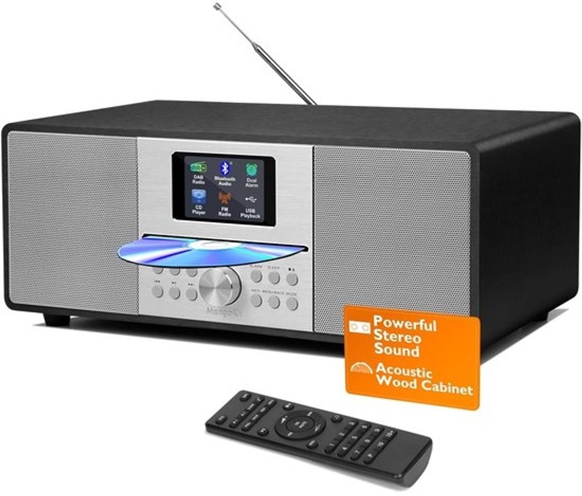 Stereo-cd-systeem - Hifi-radio - Muziek luisteren - Houten kastdesign - 35 cm breed