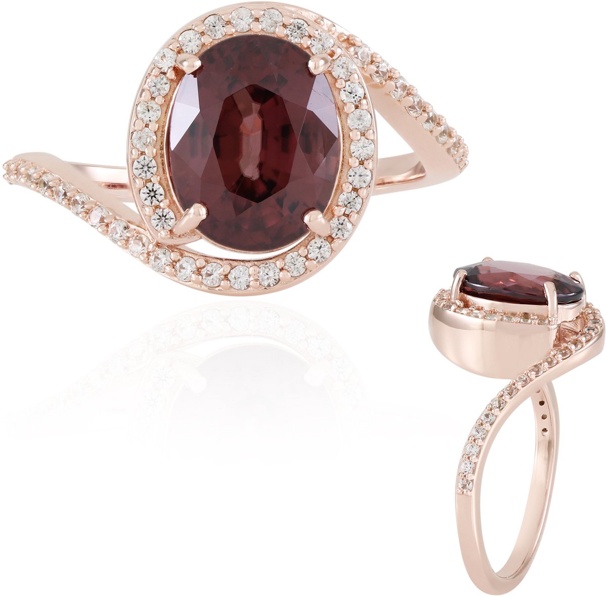 Cavill - Elegante Damesring 925 Sterling Zilver met Roségoudkleurige Plating - Ovale Roze Zirkoon 4,489 ct - 47 Ronde Zirkonen