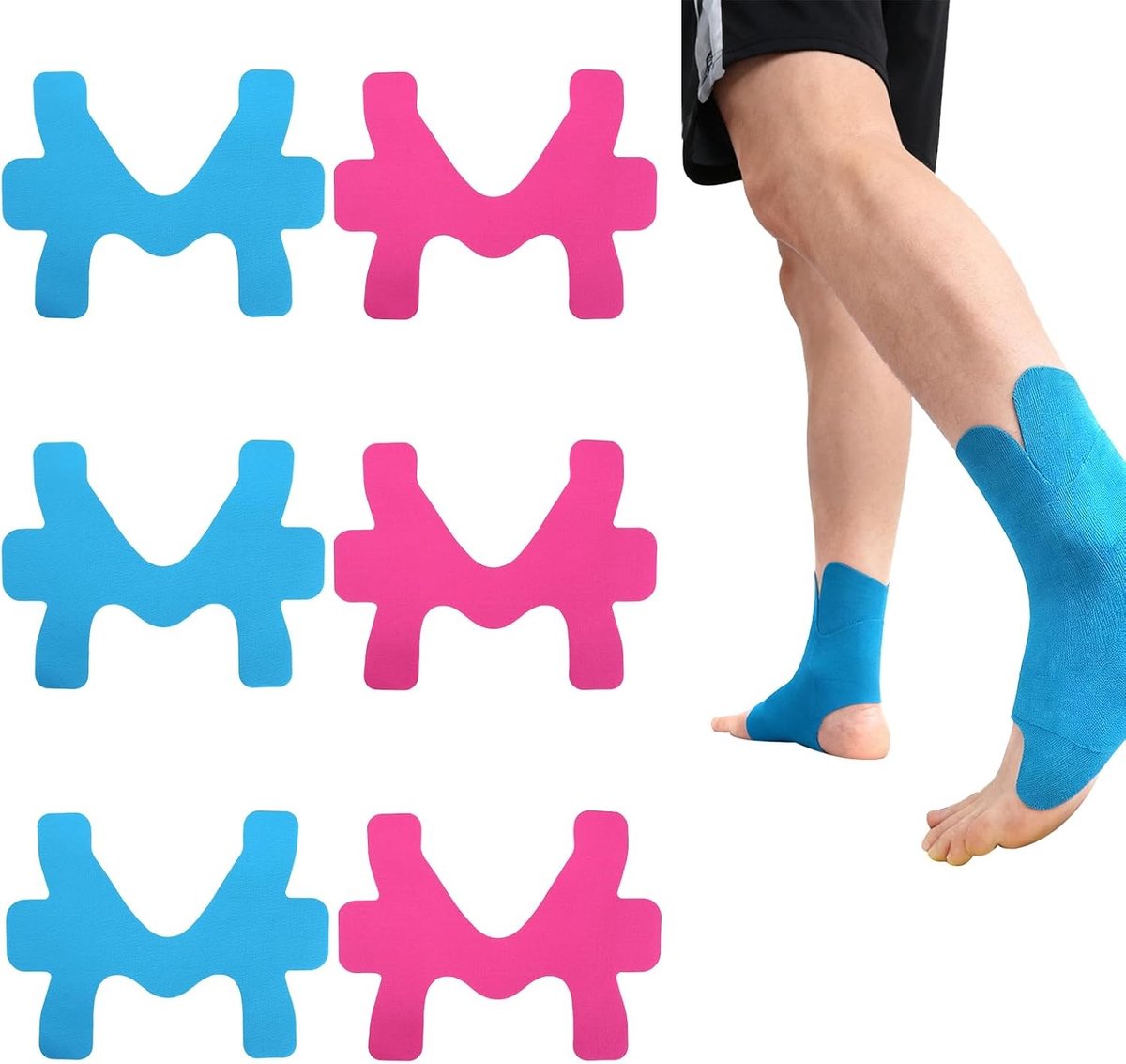 Kinesiotape voor Enkelondersteuning - 10 Stuks Pre-Cut Waterdicht en Elastisch voor Blessures en Herstel