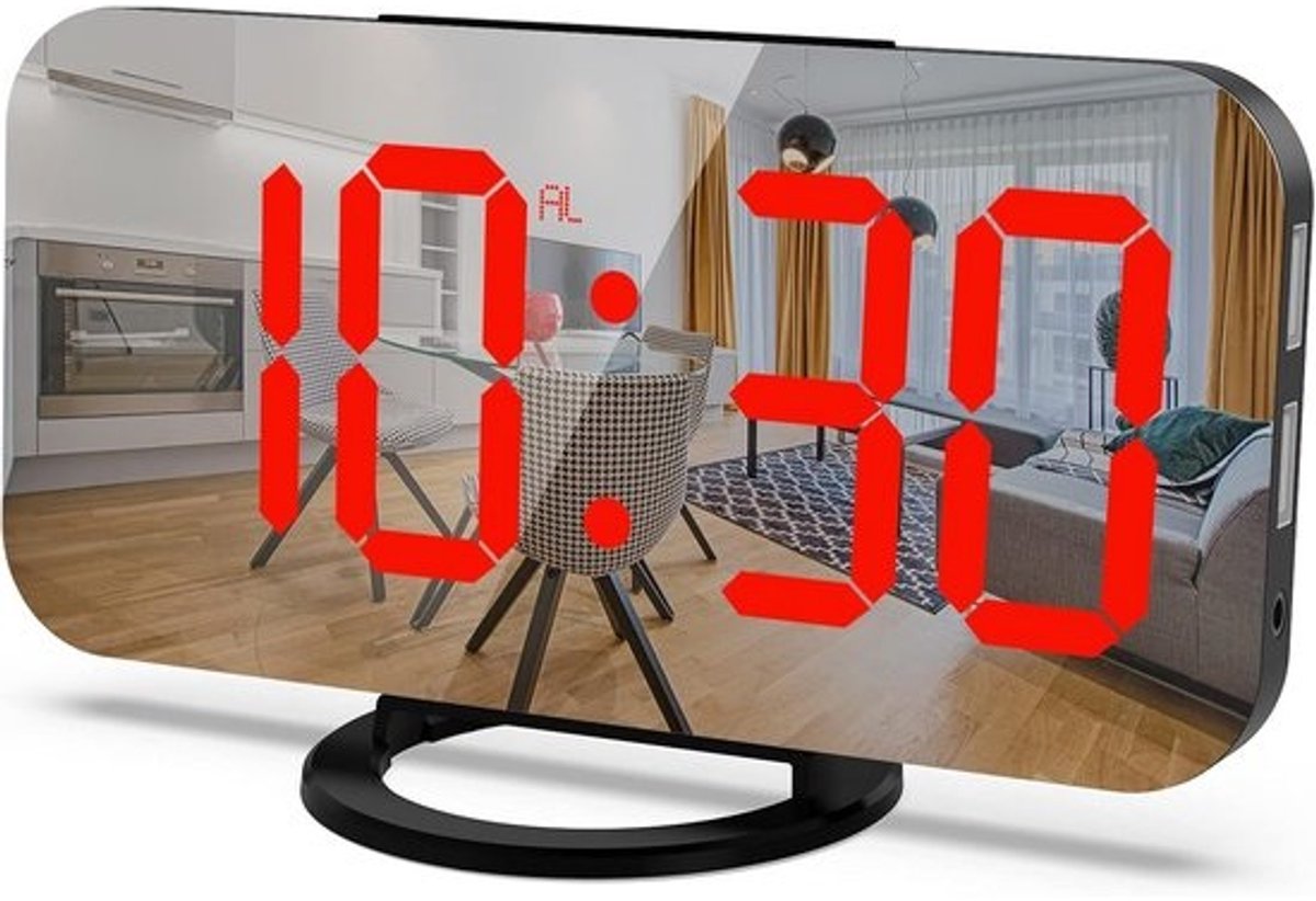 Digitale wekker met groot led-display - tafelklok - dubbele USB-oplader